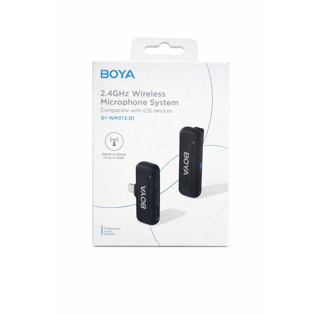 Microfone Boya iPhone BY-WM3T2-D1 Lapela, Wireless Omnidirecional cor preto