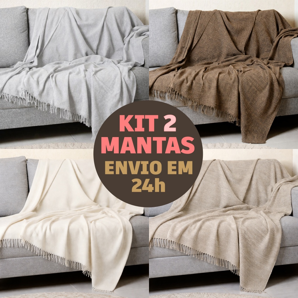 Kit 2 Mantas para Sofá Luxo Grande 2,30m x 1,70m Decorativa Premium Algodão Macia | Envio Imediato