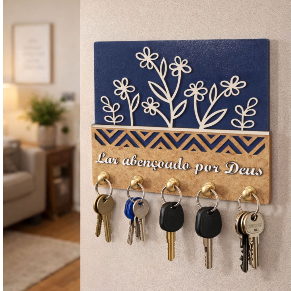 Porta Chave com 5 ganchos alto relevo, frase de fé, inspiradora para seu lar. MDF 3mm em Oferta na Shopee