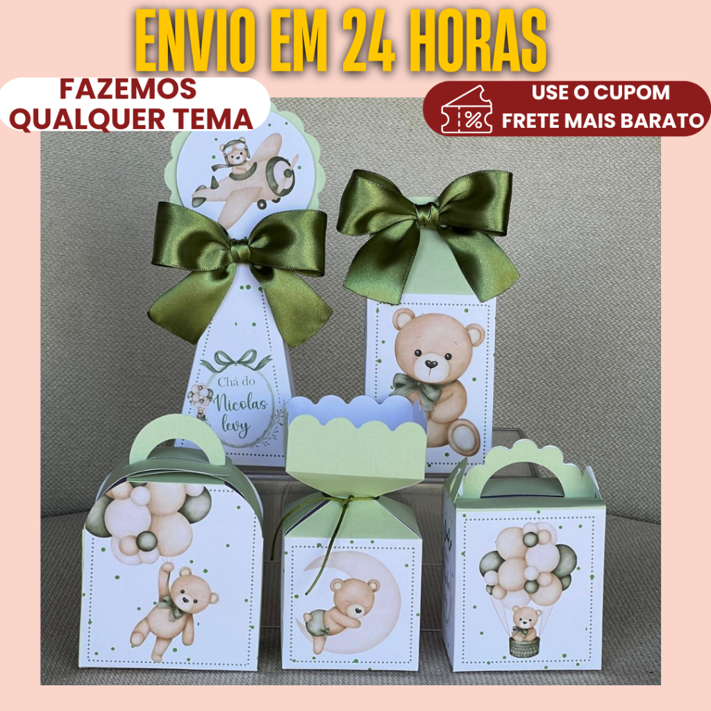 PEGUE E MONTE - Kit Festa Personalizado chá de bebê/ revelação verde - Lembrancinhas para festa aniversário caixinha