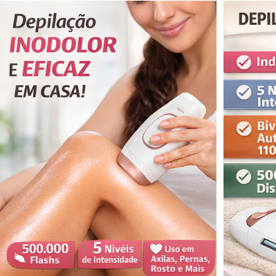 Depilador Luz Pulsada IPL Indolor 500.000 Flashs |Remoção de Pelos Bivolt Elétrico Feminino