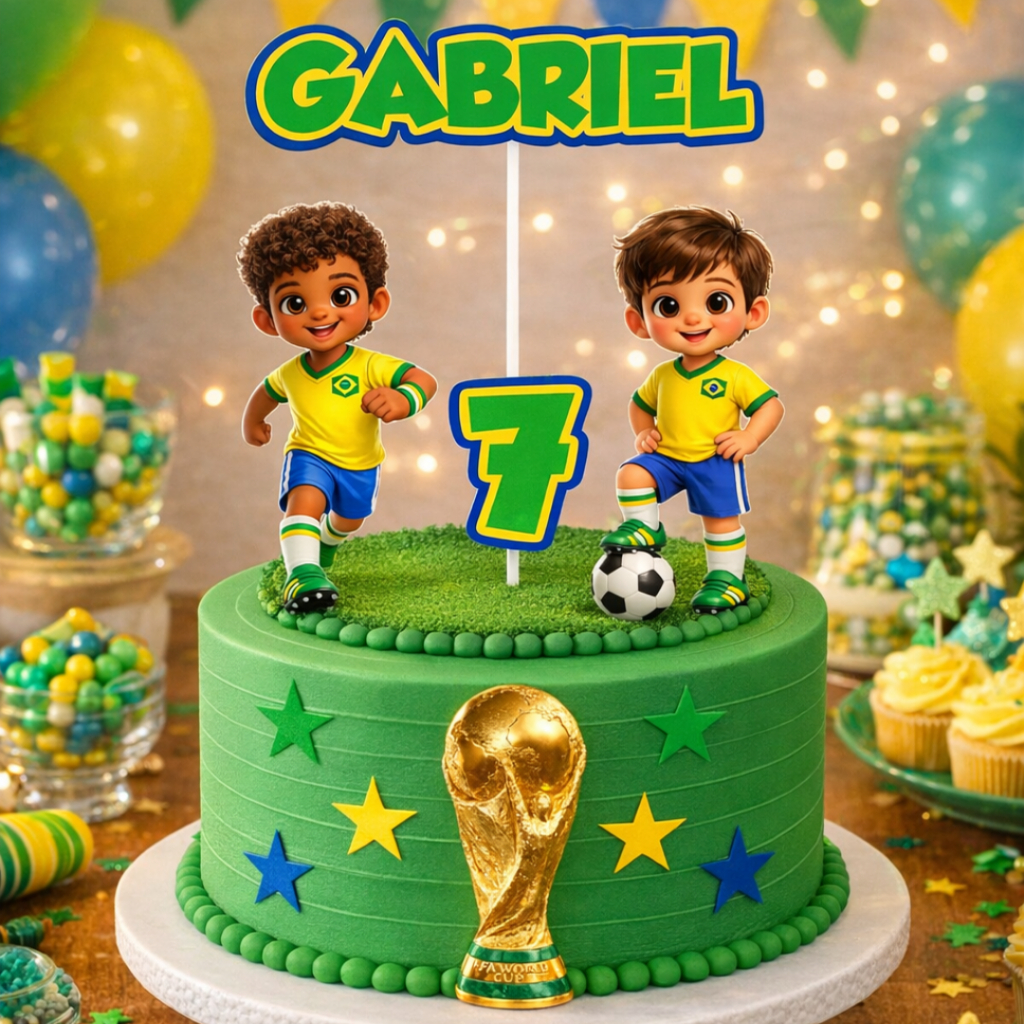 Topo de Bolo Futebol - Topo de Bolo Brasil - Topo de Bolo Seleção Brasileira - Topo de Bolo Copa