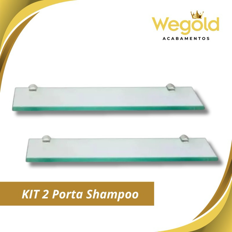 Kit 2 Prateleira Reto - Porta Shampoo Vidro Incolor em Oferta na Shopee