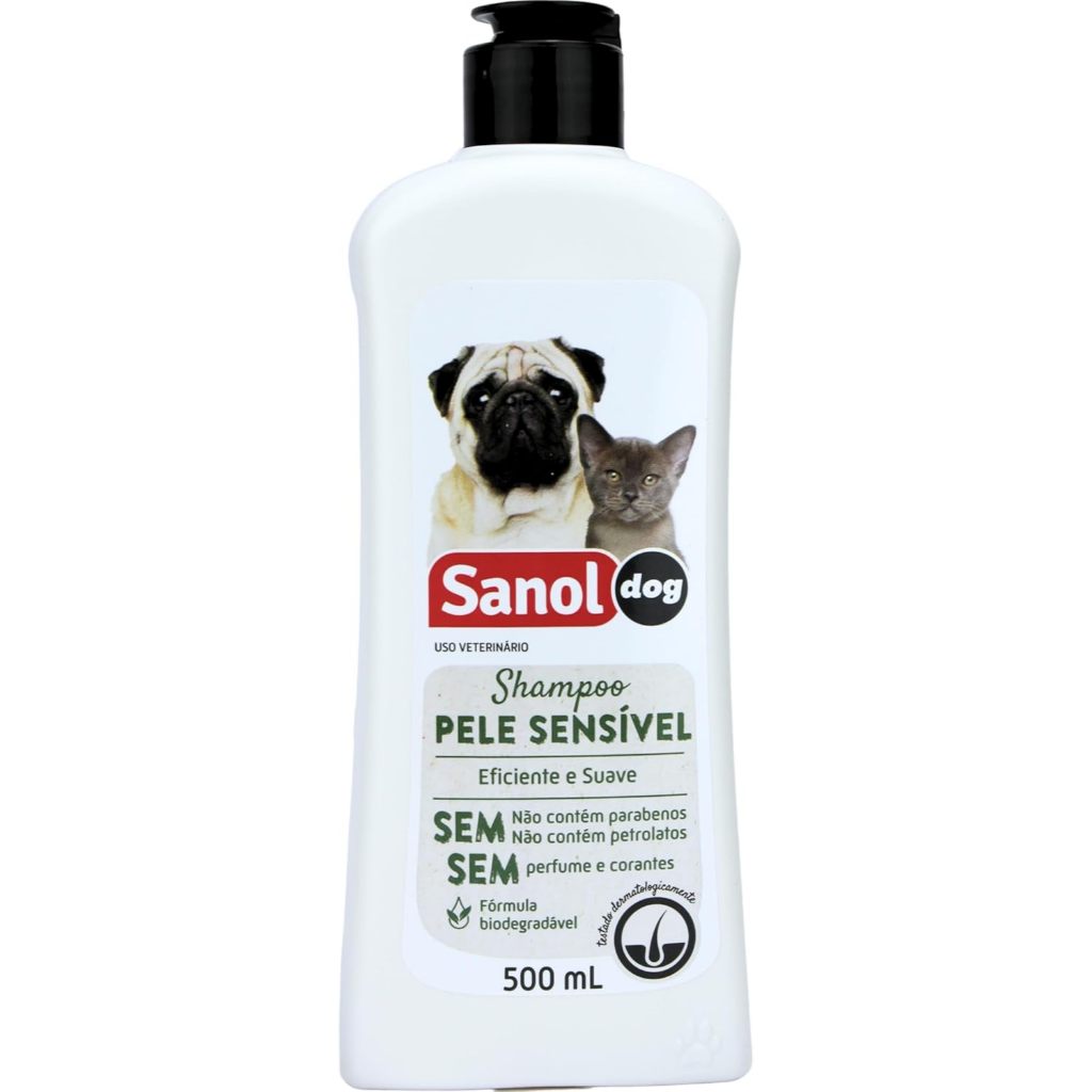 Sanol Dog - Shampoo De Pêlos Para Câes E Gatos - Pele Sensível 500 Ml / Branco