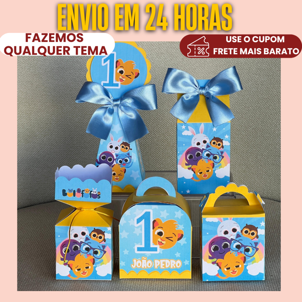 PEGUE E MONTE - Kit Festa Personalizado Bolofofos Menino Azul - Lembrancinhas para festa aniversário caixinha