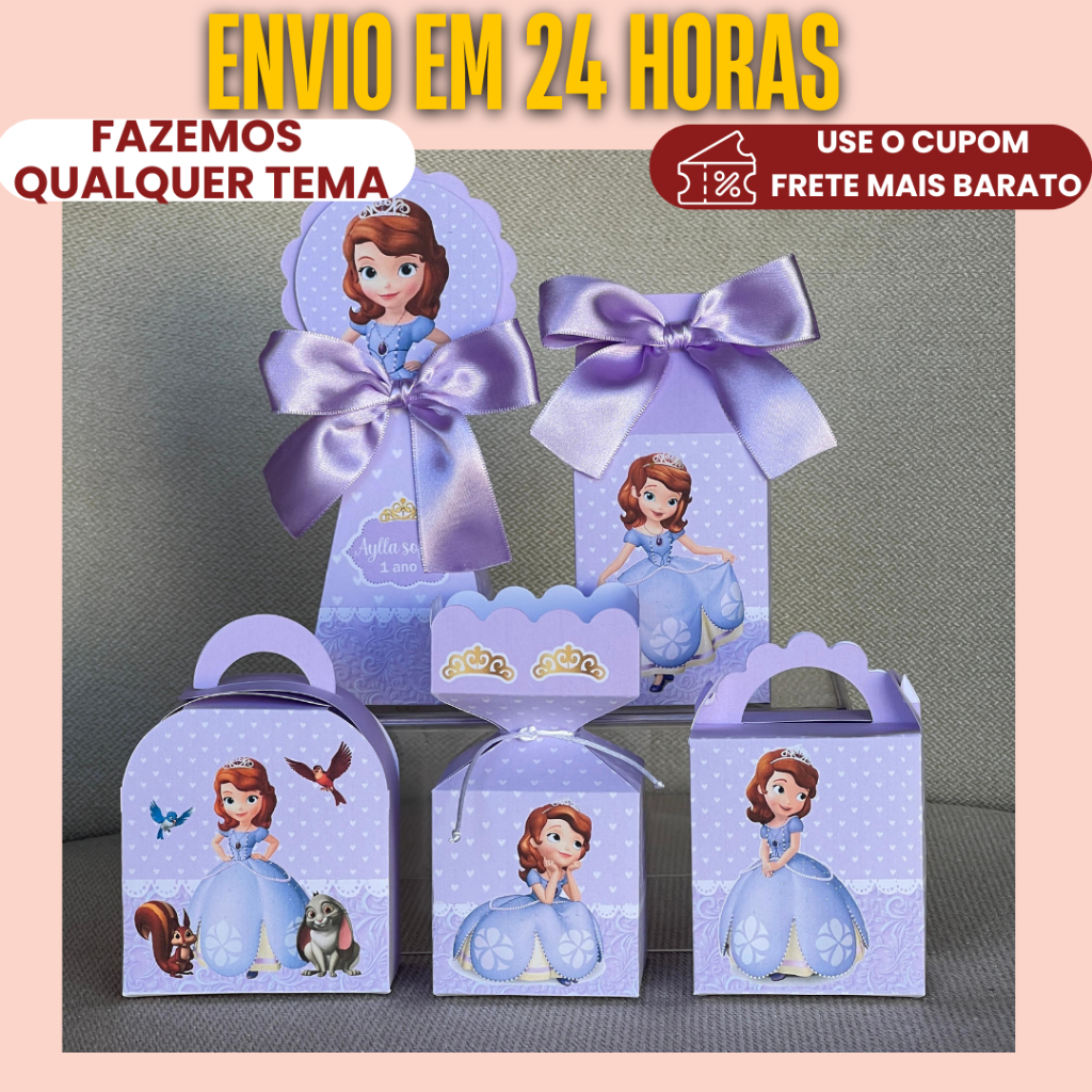 PEGUE E MONTE - Kit Festa Personalizado Princesa Sofia - Lembrancinhas para festa aniversário caixinha