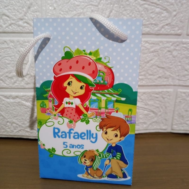 Sacolinha Personalizada Lembrancinha Moranguinho Azul | Lembrancinha Festa Infantil Moranguinho - Sacolinha P
