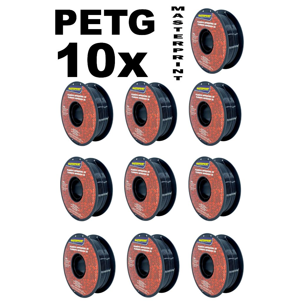 Kit com 10x Filamento PETG Masterprint 1Kg 1.75mm (Preto, Branco e Amarelo)