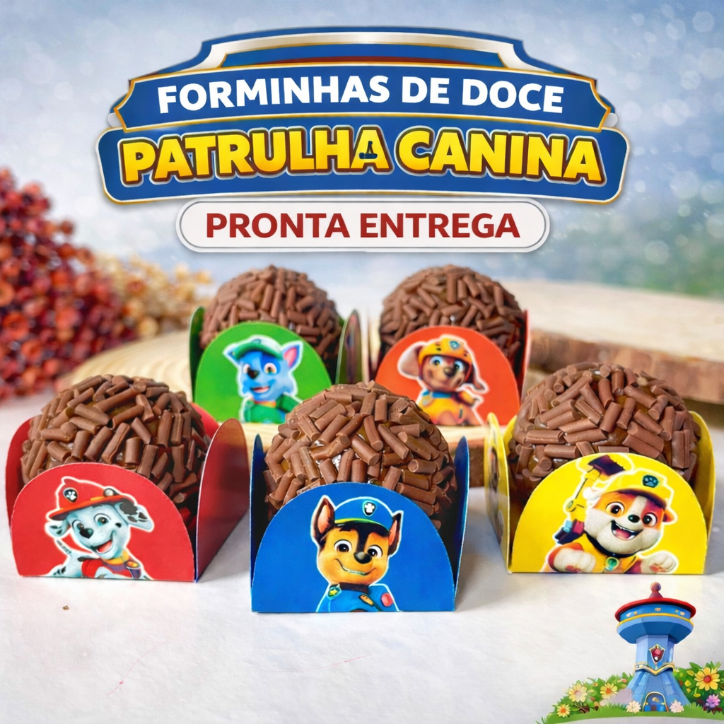 200 Forminhas Personalizadas de Doce Brigadeiro 4 Pétalas Festa, Aniversário Patrulha Canina