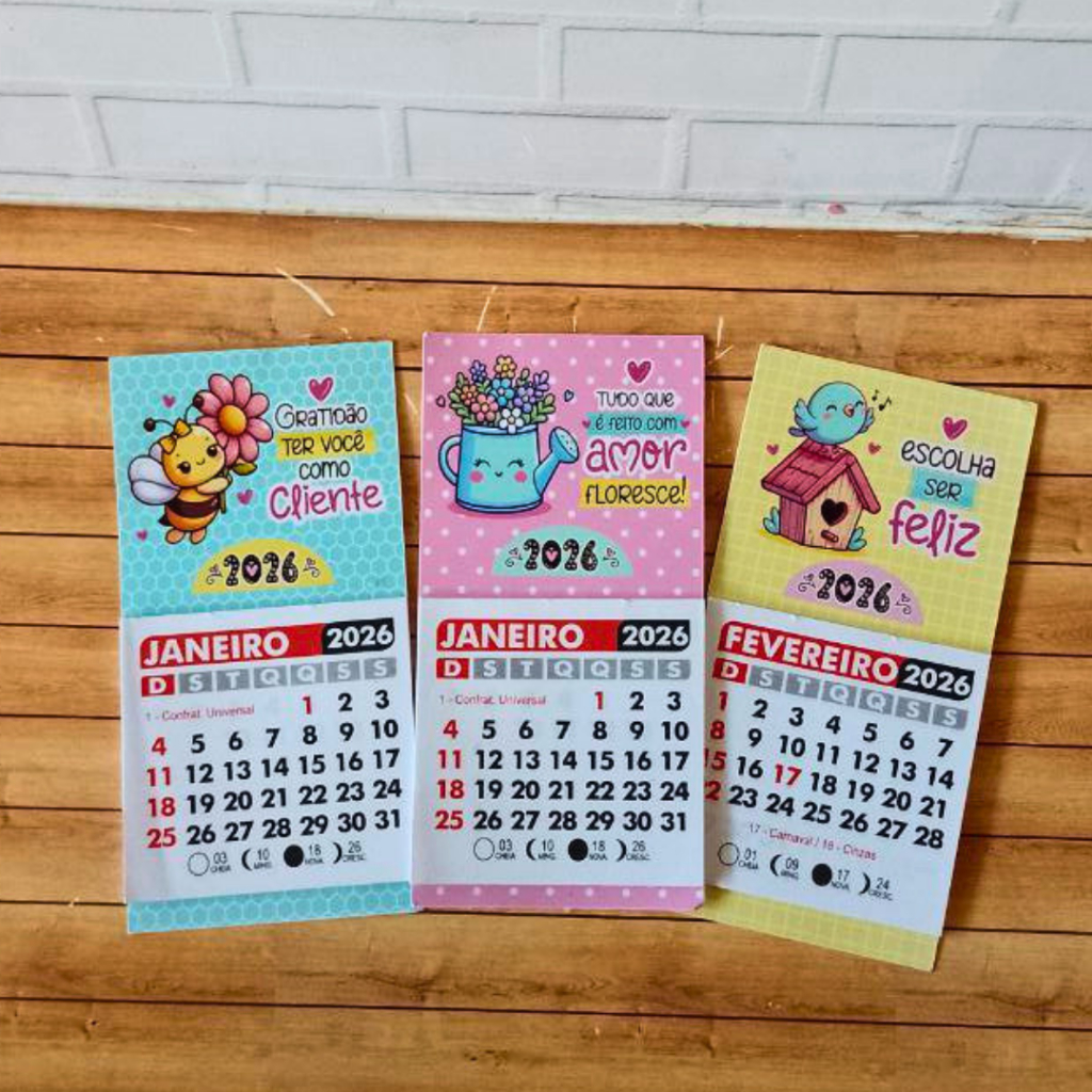 50 Mini Calendários 2026 com Ímã | Mimo para Cliente, Lembrancinha Personalizada