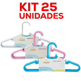 25 Cabides Infantil Reforçados para Organização de Roupas do bebe. Kit azul/rosa/branco em Oferta na Shopee