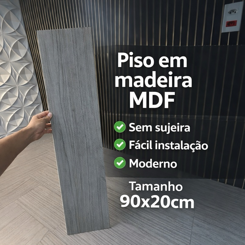 KIT 5 Até 50 Piso MDF MADEIRA PREMIUM ALTA QUALIDADE 90x20 Amadeirado Fácil Instalação Moderno