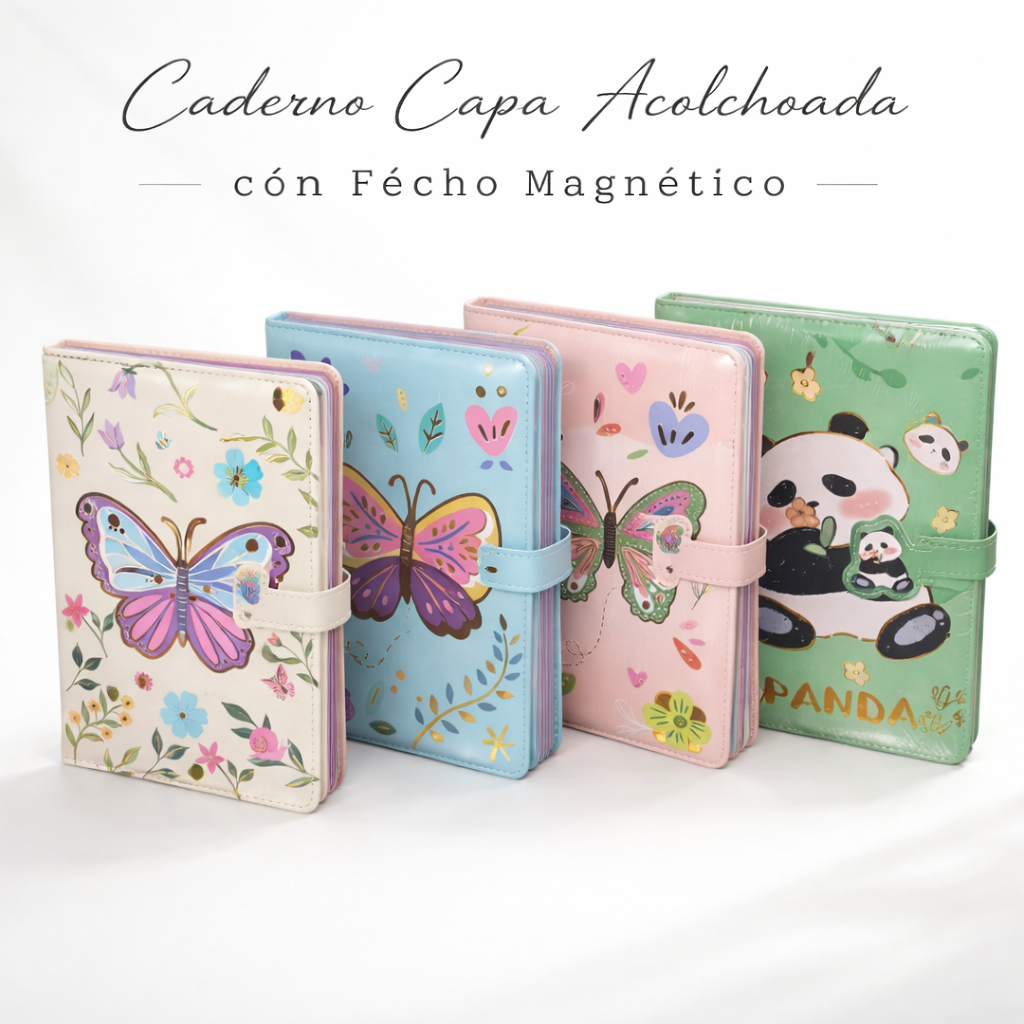 Caderno Capa Acolchoada com Fecho Magnético Estampado | Diário Bullet Journal Agenda E Caderno c/ Calculadora