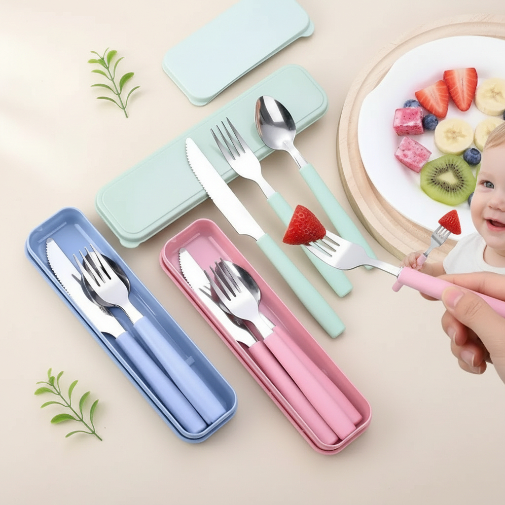 Kit Jogo de Talheres Inox 3 Peças com Garfo Faca Colher e Estojo para Marmita, Adulto e Criança em Oferta na Shopee