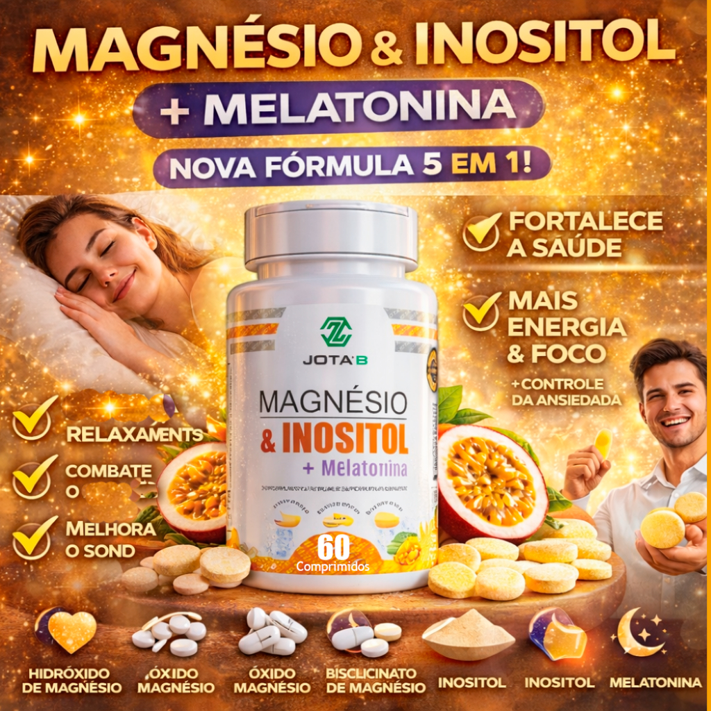 Inositol Magnésio hidoxido bisglicinato oxido Melatonina Sabor Maracujá 60 Comprimidos