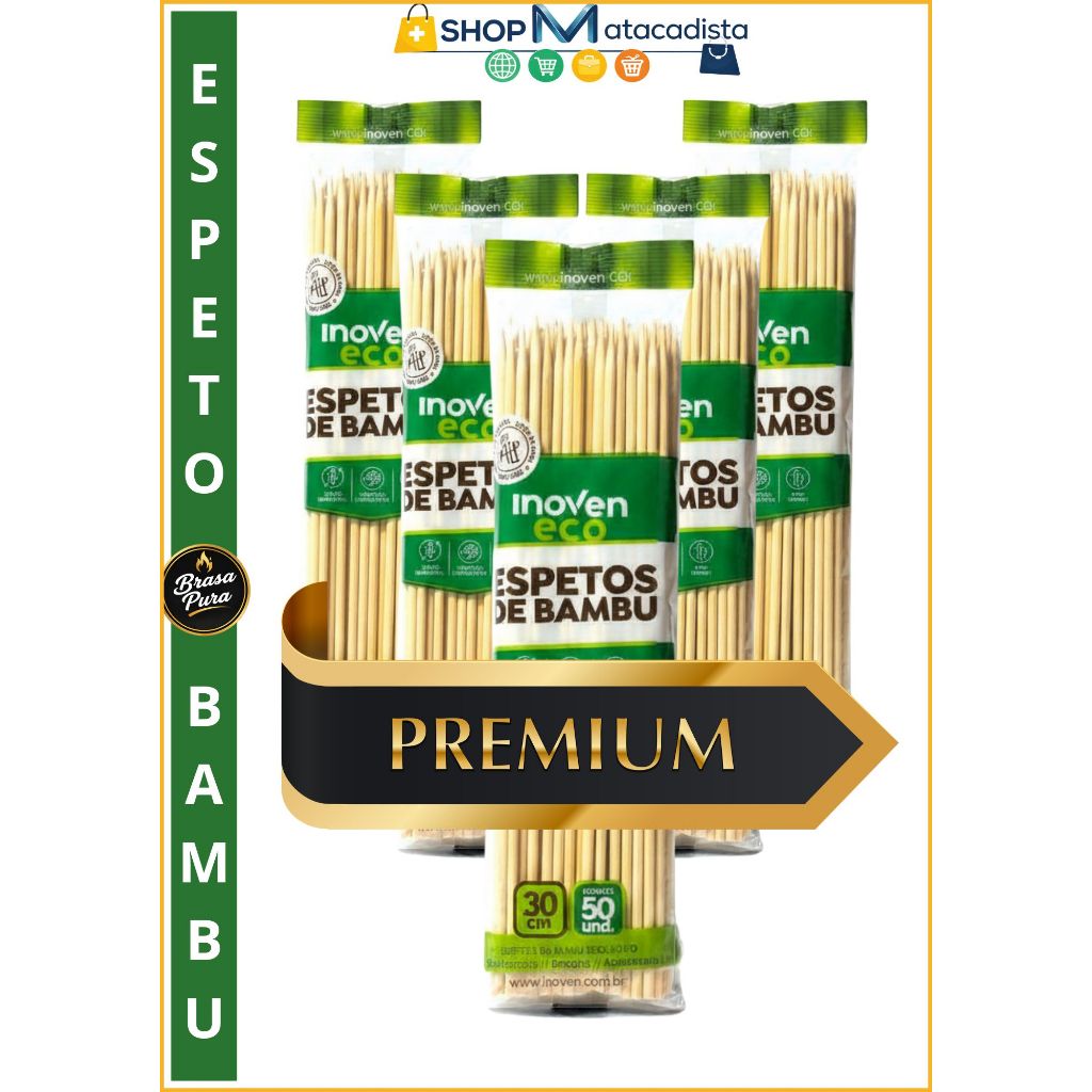 500 palitos Espeto para churrasco 30cm bambu pct com 500 unidades