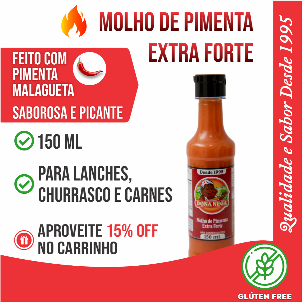 Molho de Pimenta Extra Forte Dona Nega 150ml | Malagueta Picante p/ Churrasco e Carnes em Oferta na Shopee