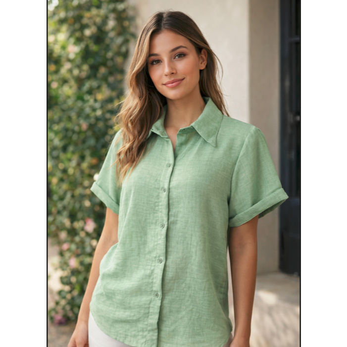 Camisa Feminina  Social Super Novidade   – Manga Curta, Estilo Moderno e Confortável em Oferta na Shopee