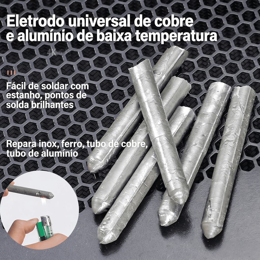 Kit 6/30 Varetas de Solda Alumínio Baixa Fusão com Fundente Interno - Solda Cobre Ferro Metal Reparo Fácil