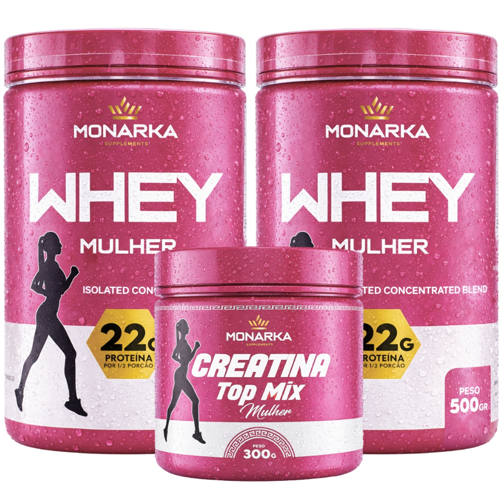 Kit Christine Whey Mulher Isolado Concentrado Blend 22g  1Kg + Creatina TopMix  300g - Feminino