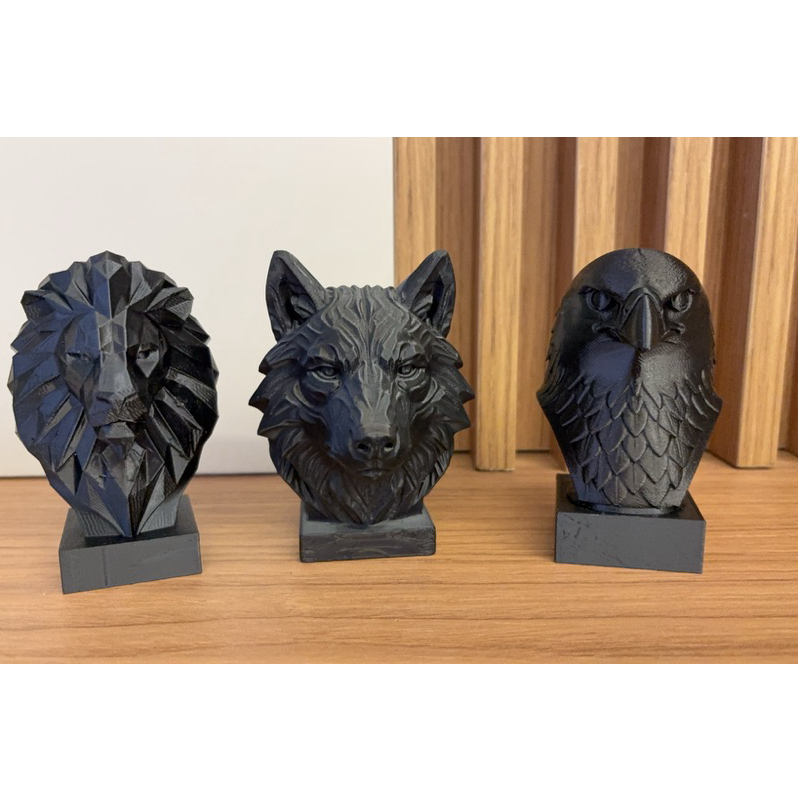 Kit Escultura Aguia, Leão e Lobo - impressão 3D