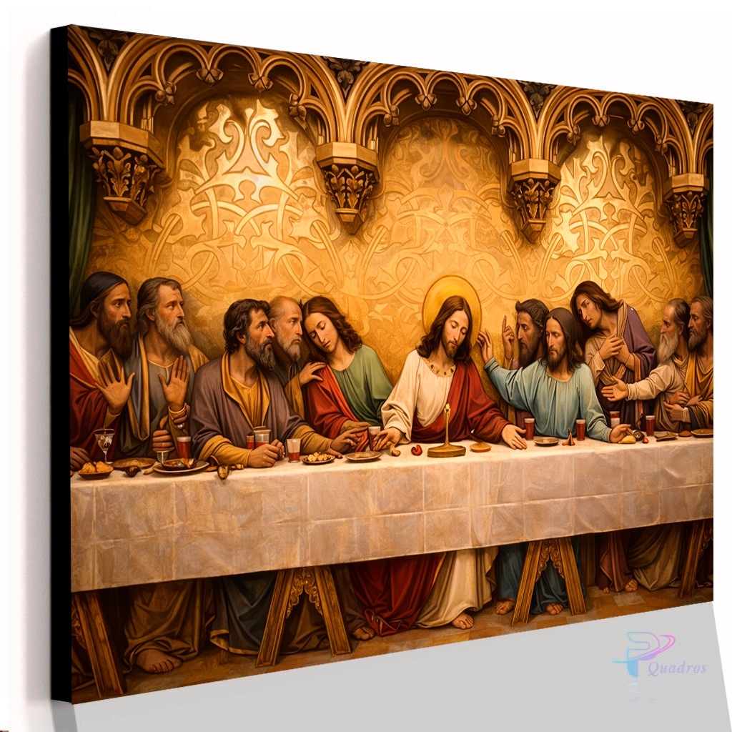 Quadro Decorativo Abstrato A Ultima Santa Ceia Amarelo Realista Pintura Casa Sala Quarto Decoração Parede