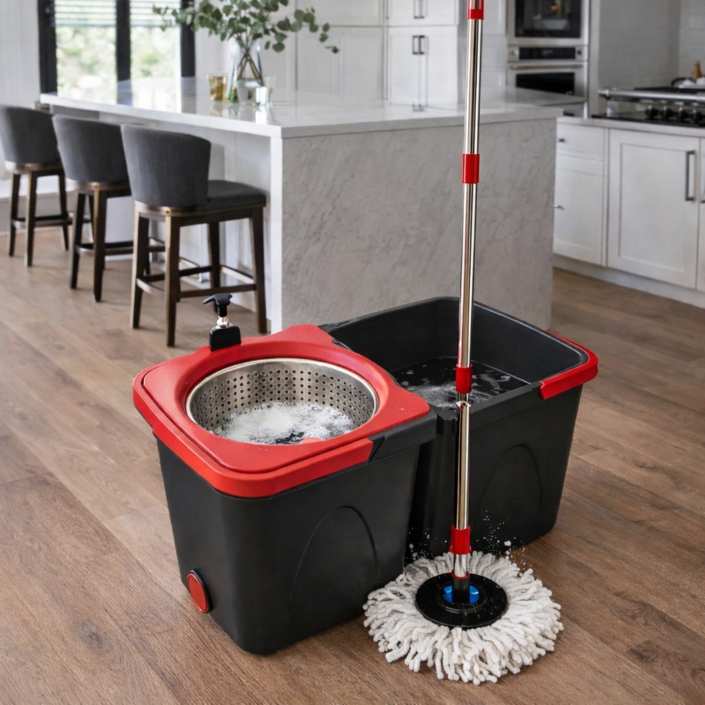 Mop Giratório Duo 360° com Balde Duplo e Centrífuga em Aço Inox | Limpeza sem Esforço. mop para piso, mop microfibra,.
