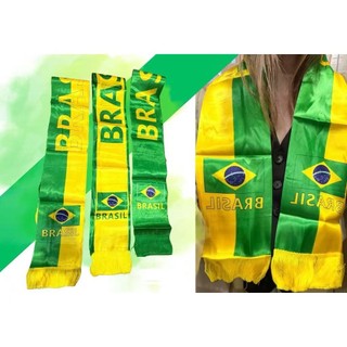 Kit 3 ou 1 Cachecol Lenço do Brasil de Poliéster Cetim Faixa do Brasil Verde e Amarelo Torcida