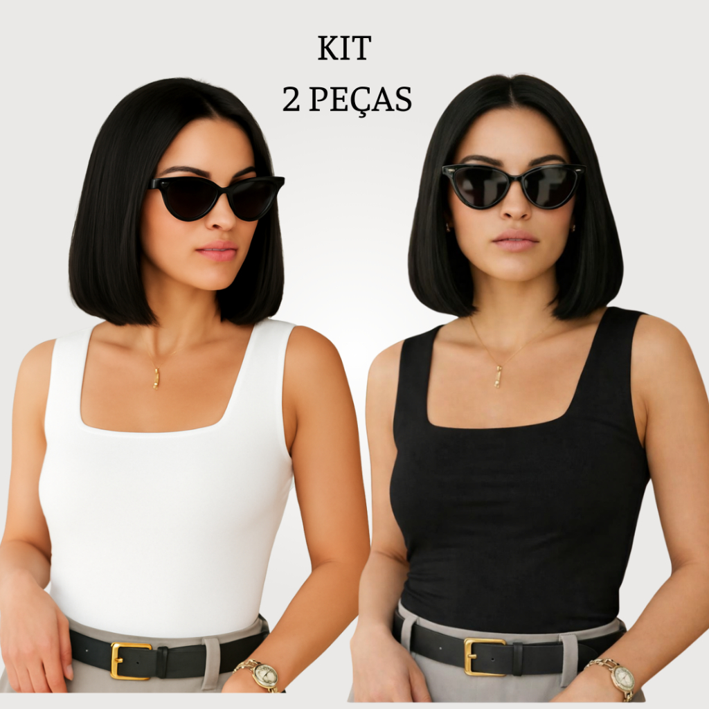 kit 2 Blusas Regata Feminina Decote Quadrado Moda Blogueira Elegante Casual Trabalho Festa Básica Feminina Moda Blusinha