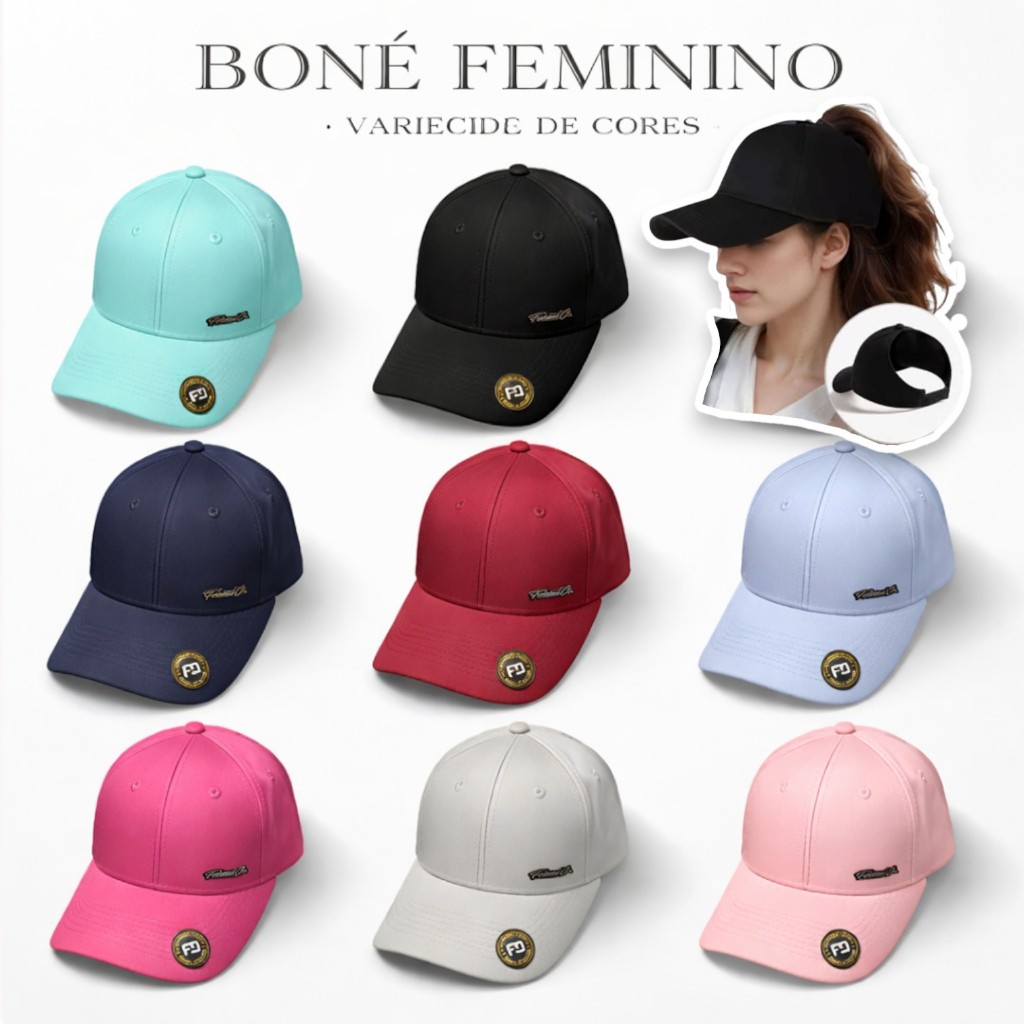 Boné Feminino Aba Curva com Abertura para Rabo de Cavalo Estilo Ciclista Ajustável Moda Fitness Verão em Oferta na Shopee