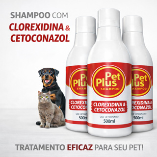 Shampoo  500ml Cetoconazol e Clorexidina Coceira Pet Plus Dermatite Seborreia Anticaspa em Oferta na Shopee