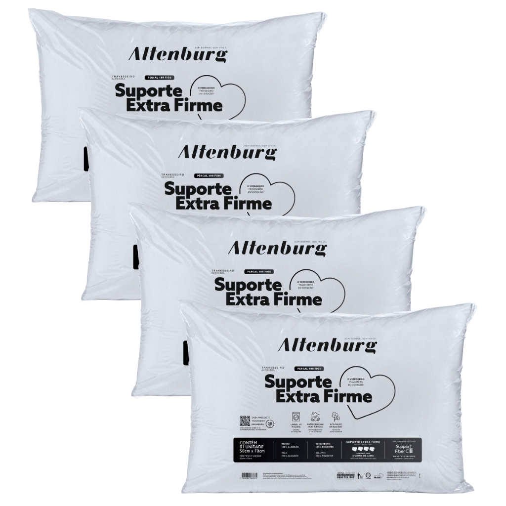 Travesseiros Altenburg Suporte Extra Firme 50x70cm Antialérgico 100% Algodão Percal 180 Fios