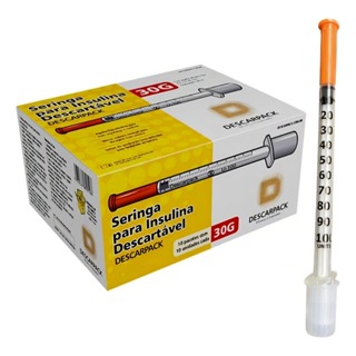 Kit 10 Seringas Descartáveis Insulina 30G 8x0,30mm Descarpack 1ml em Oferta na Shopee
