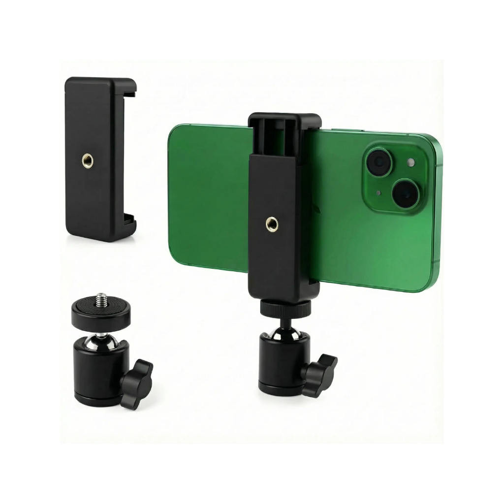Kit Cabeça articulada para Tripé  Ball Head + Suporte Para Celular Tipo Clip Reforçado Rosca 1/4 em Oferta na Shopee