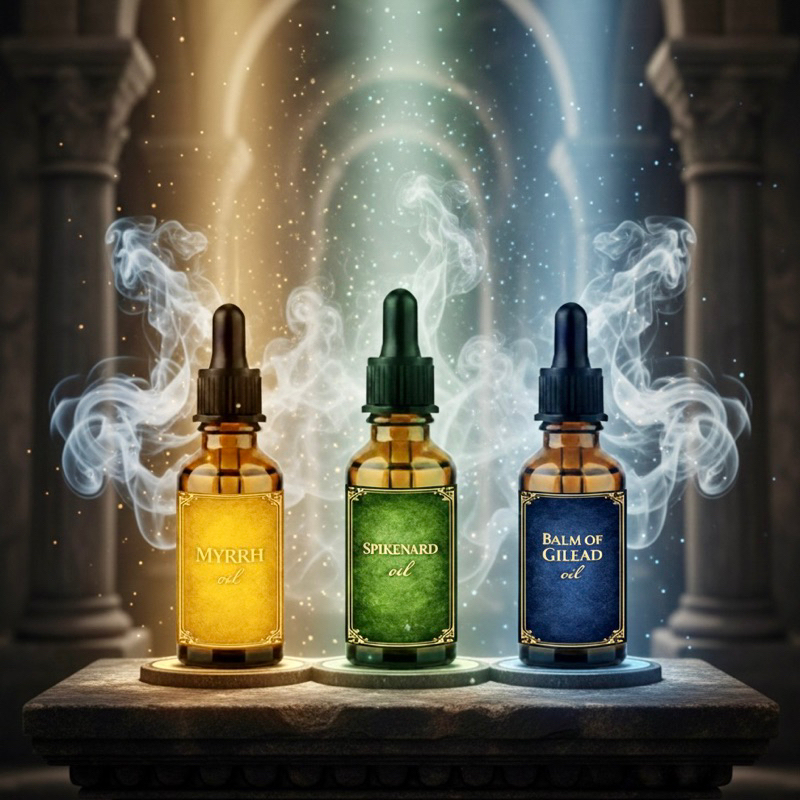Kit Óleos de Unção Consagrados HOODOO 3x20ml – Mirra Nardo e Bálsamo de Gileade – Conjurados