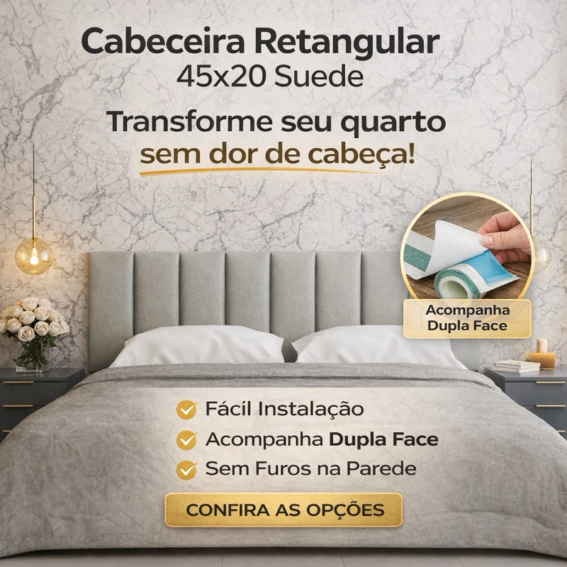 Kit 5 Até 15 Placas de Cabeceira Estofada Retangular Cama Box Solteiro Casal Queen King 45cmX20cm em Oferta na Shopee