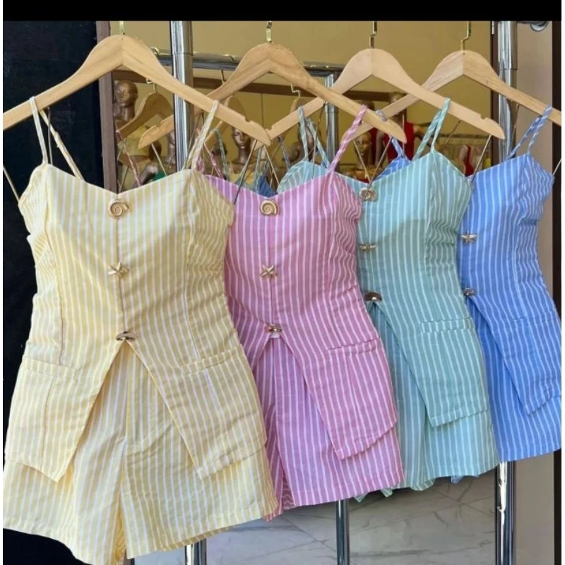 Conjunto Feminino short e cropeed Listrado -frescor e Estilo para o verão — imagem 1