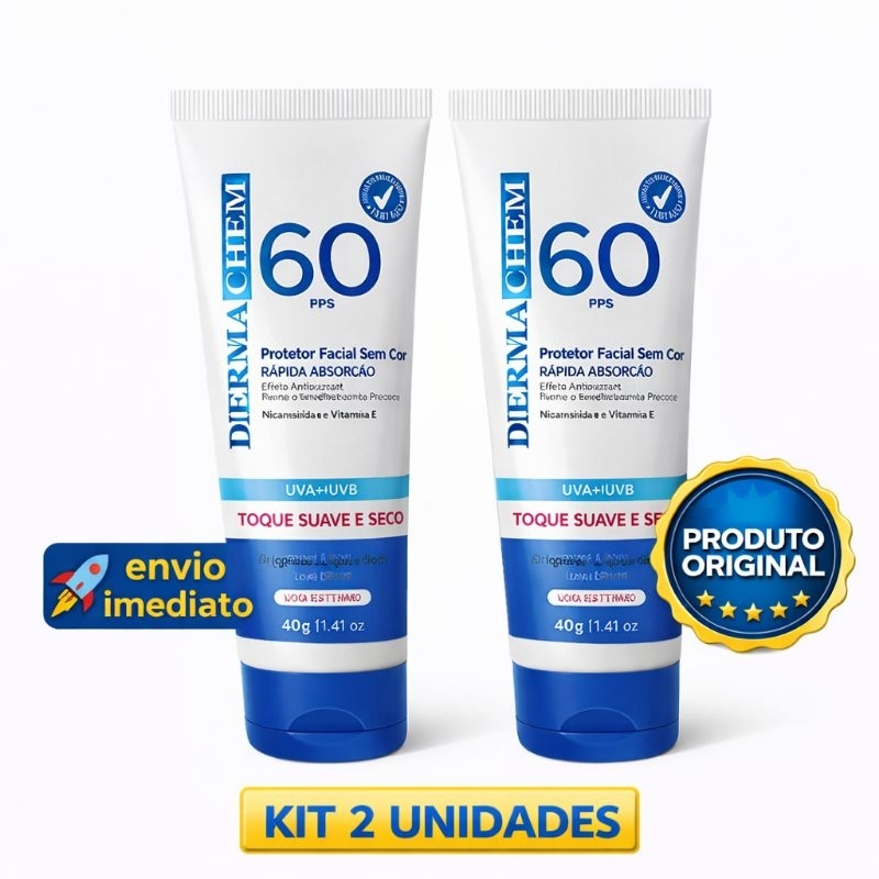 Kit Protetor Solar Facial Dermachem FPS 60 Toque Seco Oil Free UVA UVB 40g sem cor 1e  2 Unidades Original em Oferta na Shopee