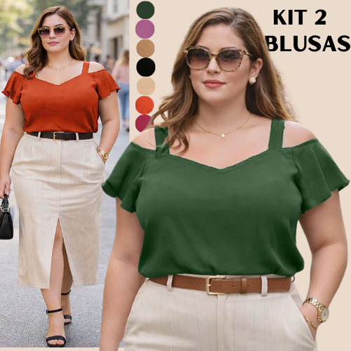 KIT 2 BLUSAS PLUS SIZE FEMININAS COM ALÇA MANGA CURTA BLUSA MODA FEMININA GORDA FESTA BLUSINHAS FEMININO ELEGANTE SOCIAL