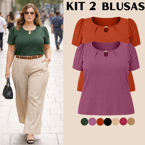 KIT 2 BLUSAS FEMININAS PLUS SIZE ESTILOSA ELEGANTE SOCIAL BLUSA MODA FEMININA BASICA GRANDE BLUSINHA FEMININO CONFORTÁVE