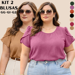 KIT 2 BLUSAS PLUS SIZE FEMININAS MODA EVANGELICA MODERNA ALTA QUALIDADE BLUSA ELEGANTE FEMININA SOCIAL DISCRETA FRESQUIN