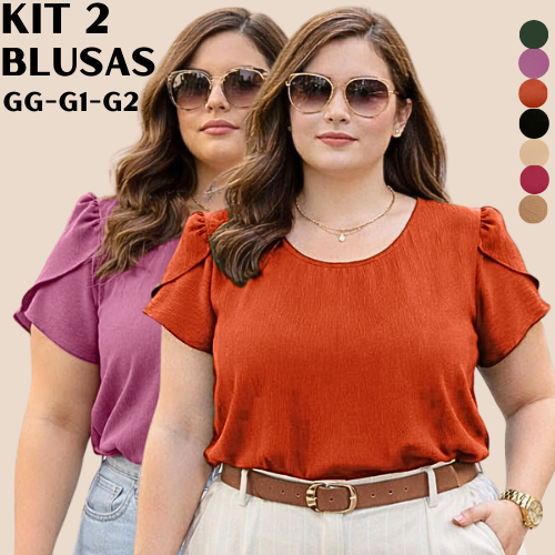 BLUSA PLUS SIZE FEMININA KIT 2 BLUSAS FEMININAS CONFORTÁVEL SOCIAL ELEGANTE LUXO BLUSINHA FEMININO ALTA QUALIDADE VERÃO