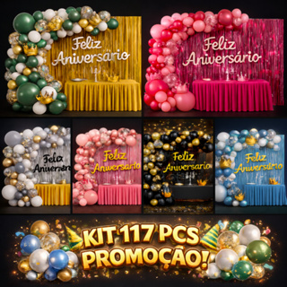 Kit 117 Pcs Balão Feliz Aniversario Cortinas Toalha Bexigas Festa Decoração Enfeite Happy Birthday em Oferta na Shopee