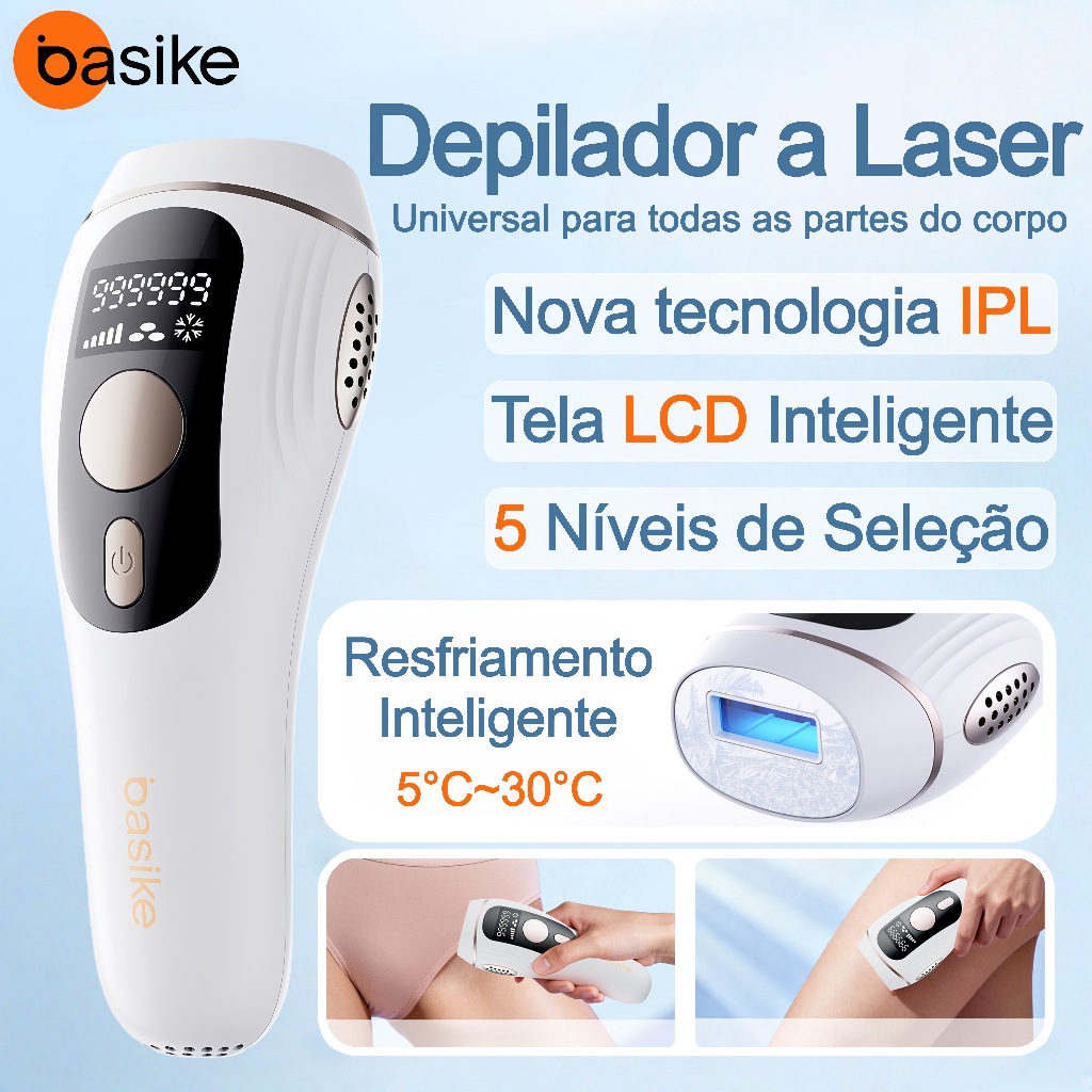 Basike Depilador Eletrico Feminino | IPL—Sensação Gelada e Sem Irritação, 5 Níveis, Depilação íntima em Oferta na Shopee