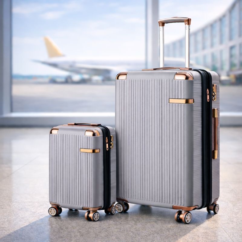 Mala De Bagagem 10kg Cor Cinza Expansiva Dupla Zíper 360° 4 Rodas Bloqueio Senha ABS Novo Modelo