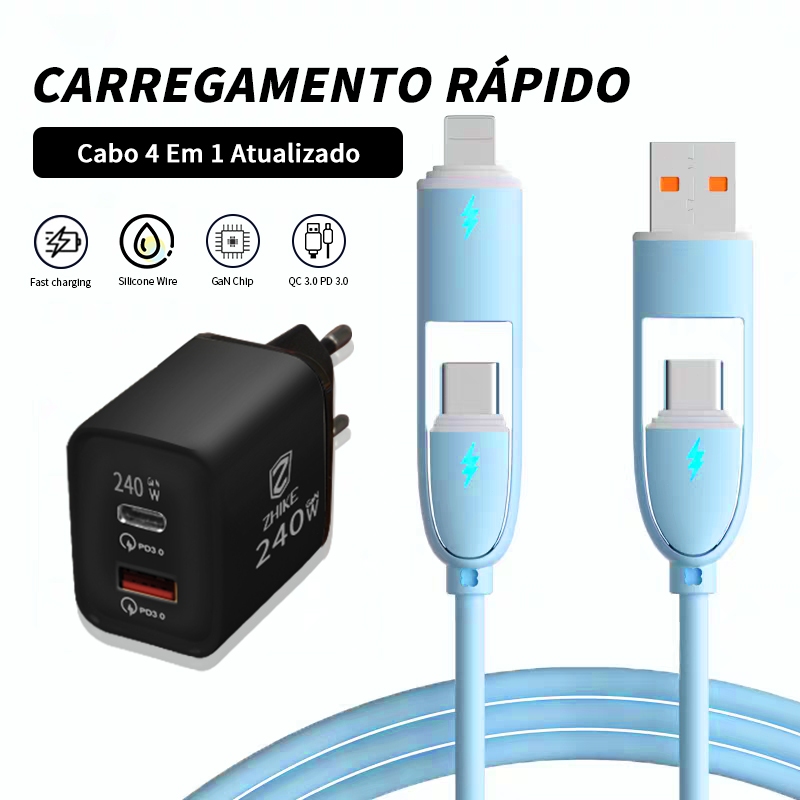 Cabo Celular Carregamento Rápido Carregador 4 Em 1 USB Tipo C Para Tipo C 1M Silicone Charger Cable em Oferta na Shopee