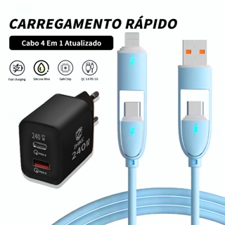 Cabo Celular Carregamento Rápido Carregador 4 Em 1 USB Tipo C Para Tipo C 1M Silicone Charger Cable em Oferta na Shopee