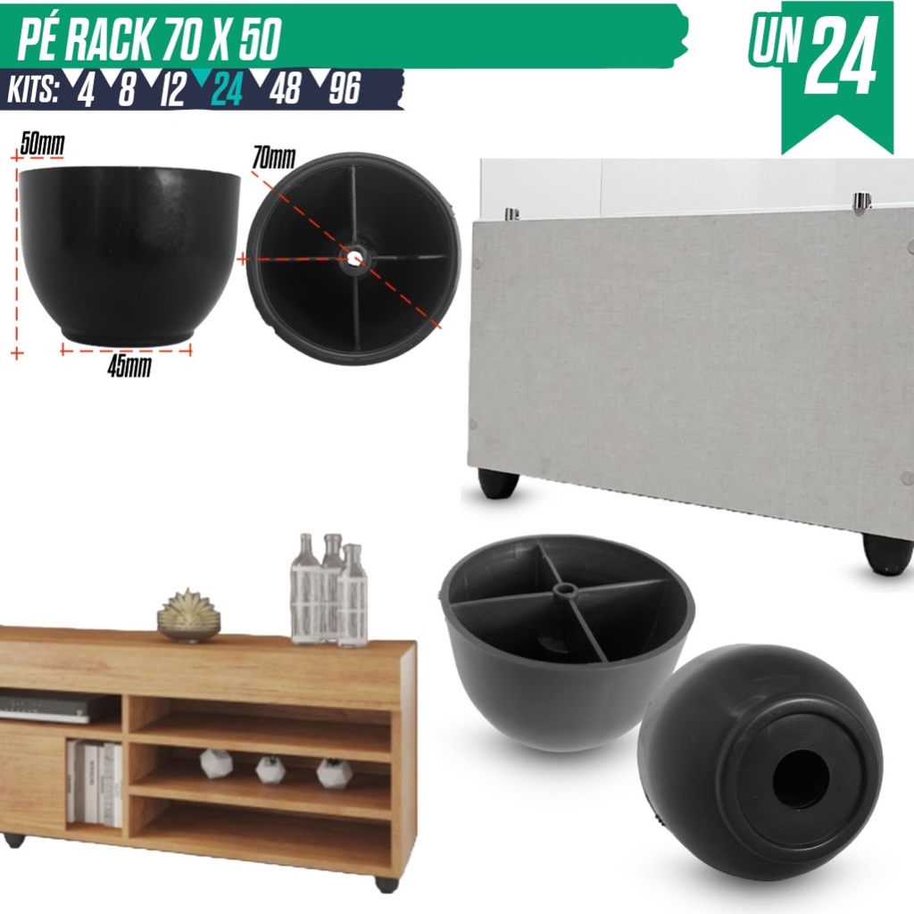 24 Pé Rack Pezinho Reforçado Para Móveis TV Estante Armário Cômoda