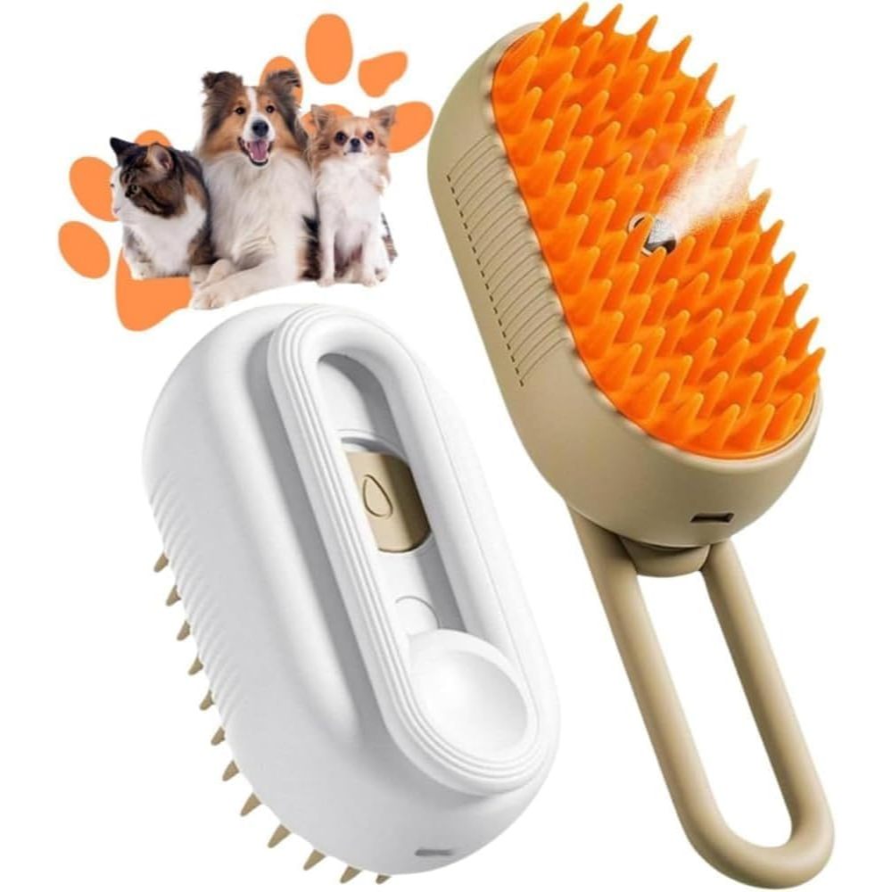 Escova 3 em 1 para Gatos e Cães - Escova Fumegante Com Alça Dobrável para Remover Pelos Emaranhados e Soltos