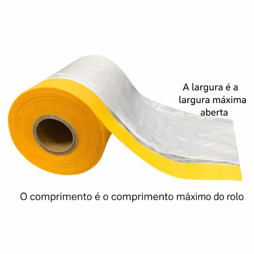 Detalhes do Filme Plástico com Fita Crepe 2,7M X 20M Transparente Protege Cobre Tudo Mascaramento